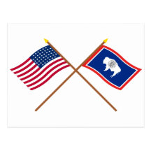 Crossed US 44-star and Wyoming State Flags Post Cards