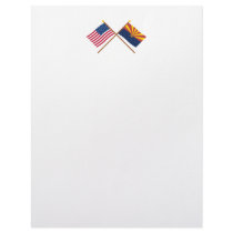 Crossed US 48-star and Arizona State Flags Customized Letterhead