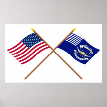 Crossed US and 2nd Regiment Light Dragoons Flags Poster