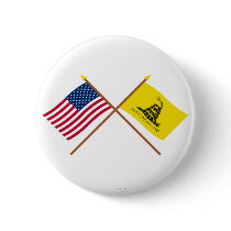Crossed US and Gadsden Flags Pinback Button