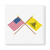 Crossed US and Gadsden Flags magnets by Vexillophile Crossed US and Gadsden Flags magnets