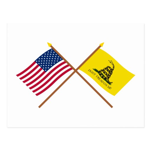 Crossed US and Gadsden Flags Postcard Zazzle