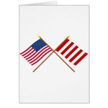 Crossed US and Liberty Tree Flags Greeting Cards