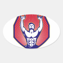 Crossfit Training Athlete Rings Retro Oval Stickers