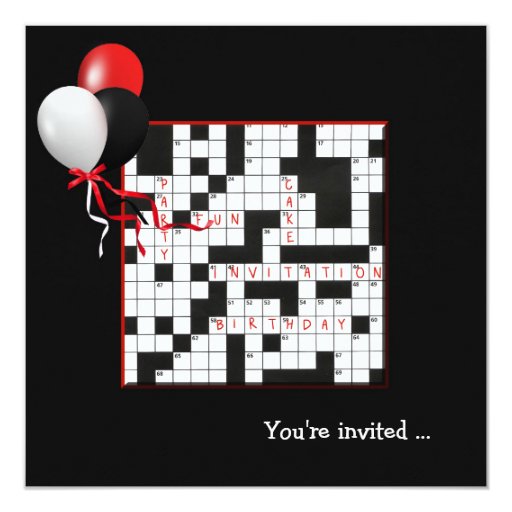 Crossword Puzzle and Balloons Birthday Party Invitation Zazzle Crossword Puzzle and Balloons Birthday Party Invitation Zazzle