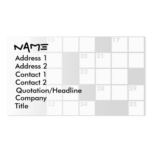 Crossword Puzzle Lovers Business Cards (front side)