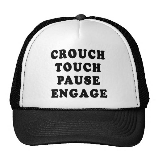 crouch touch pause engage trucker hat zazzle crouch touch pause engage trucker hat zazzle