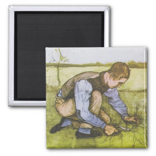 Crouching boy with sickle magnet