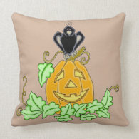 Crow and Pumpkin Throw Pillow