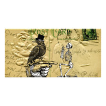 Crow and skeleton personalized photo card