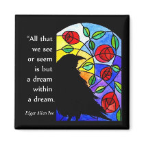 Crow by Window with Roses - Magnet magnets