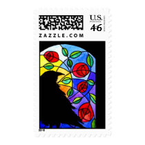 Crow by Window with Roses stamps