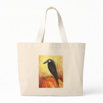 Crow on Pumpkin Canvas Bag