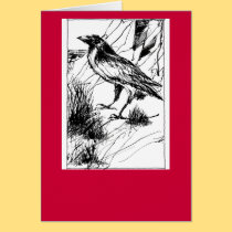 Crow on red folded card cards