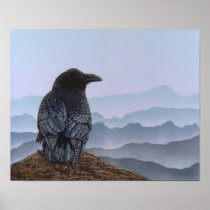 Crow Raven Bird Mountais Art Poster by ArtByAkiko