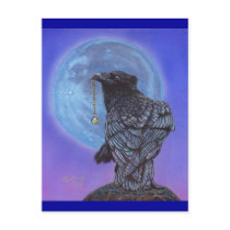 Crow Raven Blue Moon Moonstone Post Card