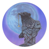Crow Raven Blue Moon Moonstone Round Stickers