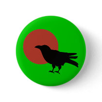 Crow Raven with Red Eclipse Moon Button