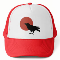 Crow Raven with Red Eclipse Moon Cap Hat