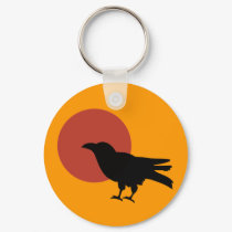 Crow Raven with Red Eclipse Moon Keychain