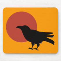 Crow Raven with Red Eclipse Moon Mouse Pad