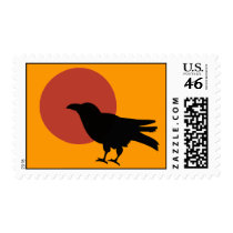 Crow Raven with Red Eclipse Moon Stamps