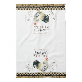Crowing Rooster Black & Tan Check Swirl Kitchen Hand Towel