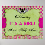 Crown and Wings Pink and Green Baby Shower Sign Print