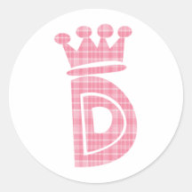 CROWN INITIAL PINK D ROUND STICKERS