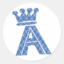 CROWN INITIALS BLUE A ROUND STICKERS