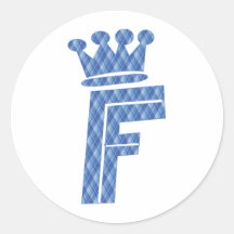 CROWN INITIALS BLUE F ROUND STICKER