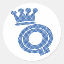 CROWN INITIALS BLUE Q ROUND STICKERS