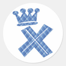 CROWN INITIALS BLUE X ROUND STICKER