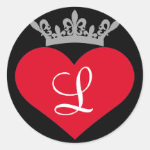 Crown Red heart Monogram Seal Round Stickers