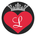 Crown Red heart Monogram Seal Round Stickers