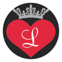 Crown Red heart Monogram Seal Round Stickers