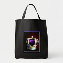 CROWN ROYALTY PURPLE VELVET  ON BLACK TOTE BAG