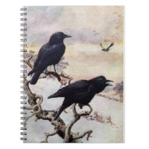 Crows in Winter Vintage Illustration Spiral Notebooks