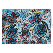 Crows on Blue Roses Greeting Card