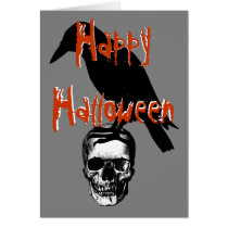 artsprojekt, skull, crow, happy halloween, corvus brachyrhyncos, allegory, corvine bird, symbol, allhallows eve, death, american crow, culture, hallowe&#39;en, Death (personification), bone, Card with custom graphic design