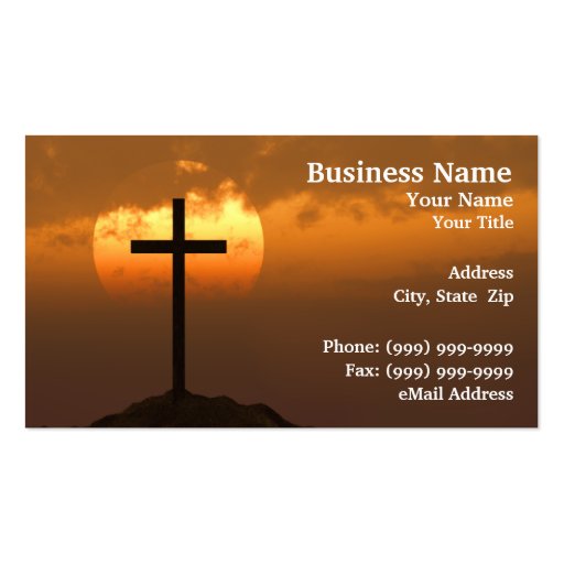 Crucifix on a Hill Against Beautiful Sunset Business Card Templates (front side)