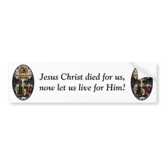 Crucifixion of Jesus stained glass window Bumper Stickers
