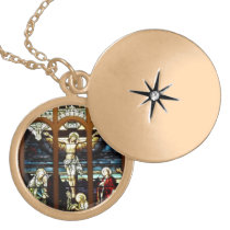 Crucifixion of Jesus stained glass window Necklace