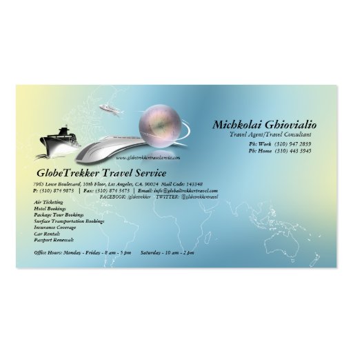 Cruise Aeroplane Train Travel Agency Business Card (front side)