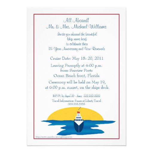 Cruise Anniversary Vow Renewal - Sunset Invite