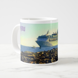 Cruise Ship Passing Jetties Monogrammed