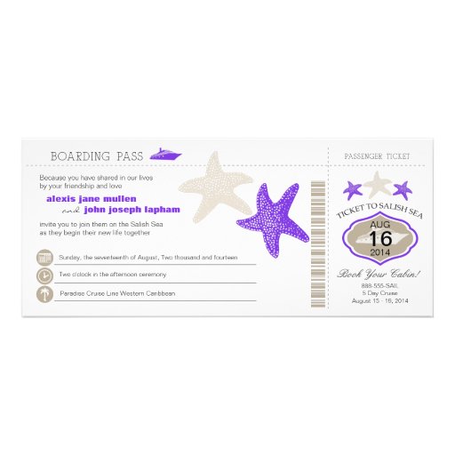 Cruise Ship Starfish Boarding Pass Wedding Personalized Announcements