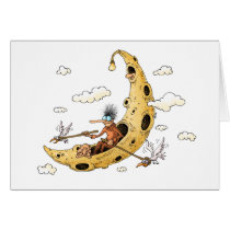 cruising the moon white background greeting card cards