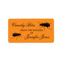 Crunchy bugs beetle Halloween kitchen label