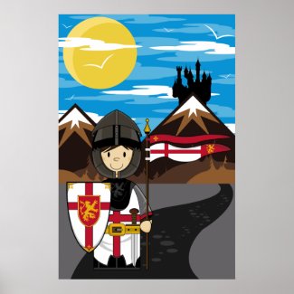 Crusader Knight with Flag Poster print